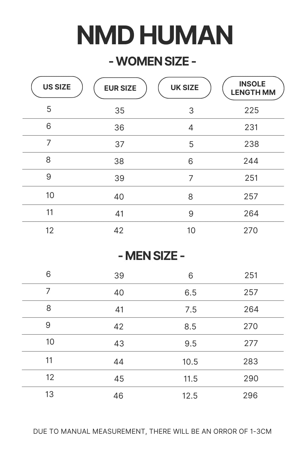 NMD Human Shoes Size Chart - Naruto Shoes