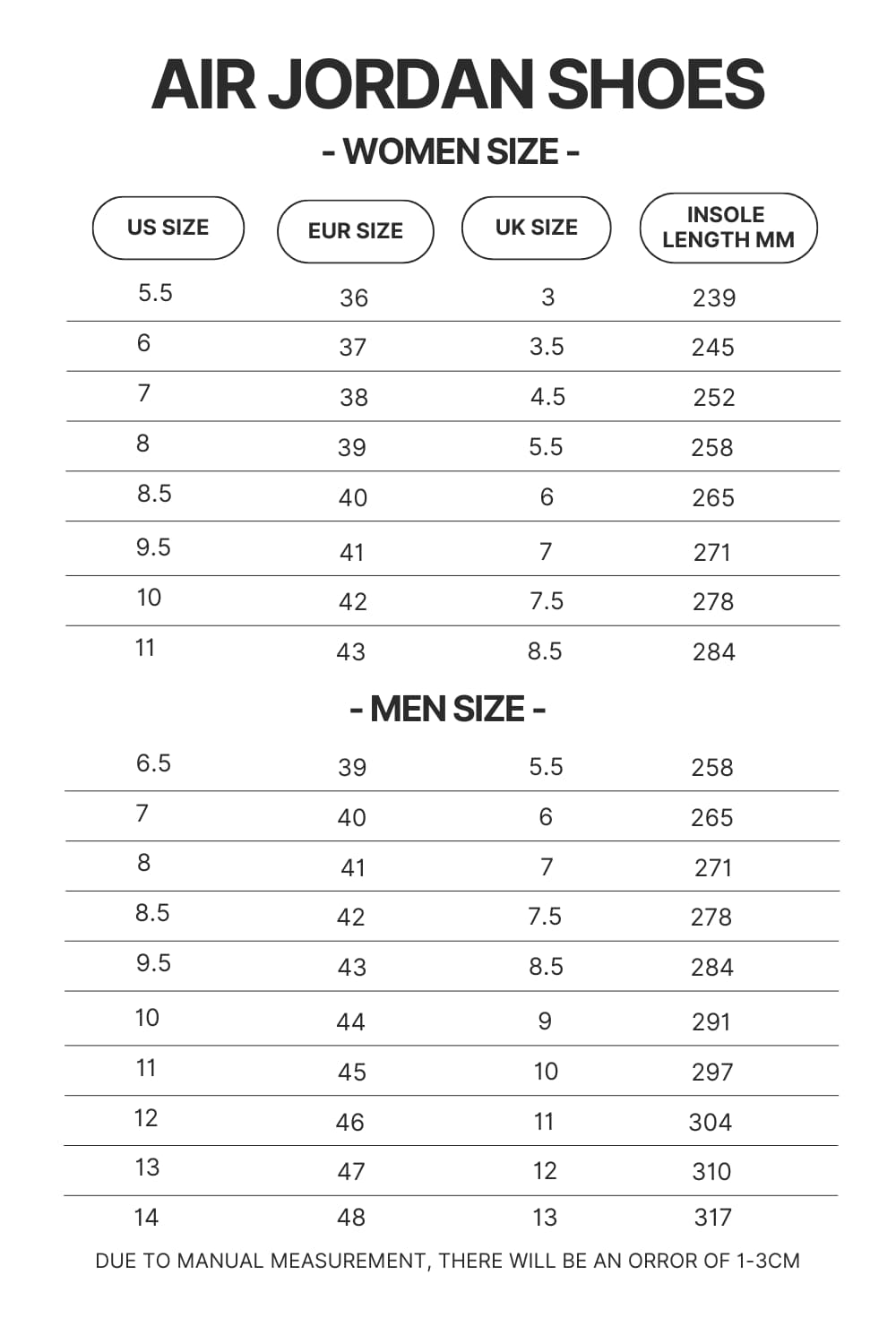 Air Jordan Shoes Size Chart - Naruto Shoes